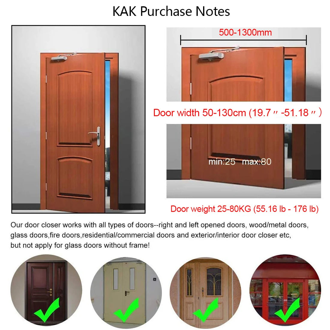 KAK KAK-5310 Hydraulic Buffer Automatic Door Closer 25KG to 80KG