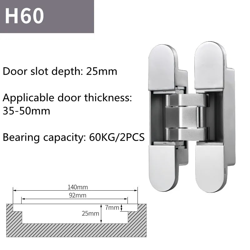 H60 Woodworking 60KG Wooden Door 180 Degrees Hidden Hinge Cross Casement Gate Hinge